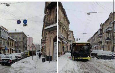 У Львові зупинився транспорт на вулиці Куліша. Фото: Ігор Зінкевич