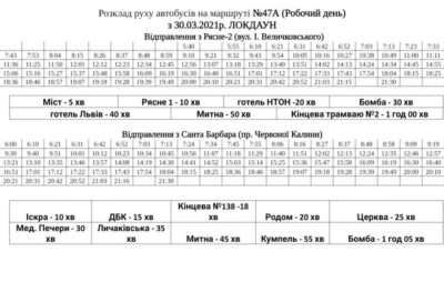 Розклад руху автобусів на маршруті №47А (Рясне-2 - пр. Червоної Калини)