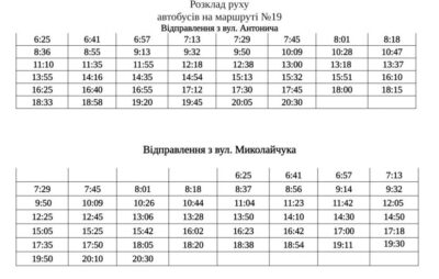 Розклад руху автобусів на маршруті №18 (вул. Антонича - вул. Миколайчука)