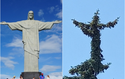 Ялинка в Луцьку перетворилася на статую Христа-Спасителя з Ріо. Фото: Конкурент