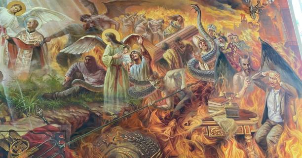 На Львівщині у храмі Путін горить у пеклі